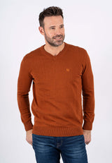 Malcom bomuldsstrik med V-hals i rust