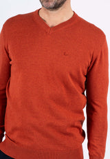 Malcom bomuldsstrik med V-hals i orange