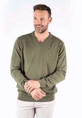 Malcom bomuldsstrik med V-hals i grøn