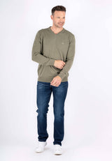 Malcom bomuldsstrik med V-hals i lys grøn