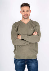Malcom bomuldsstrik med V-hals i lys grøn