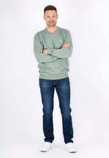 Malcom bomuldsstrik med V-hals i mint grøn