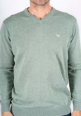 Malcom bomuldsstrik med V-hals i mint grøn