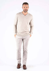 Malcom bomuldsstrik med V-hals i lys sand