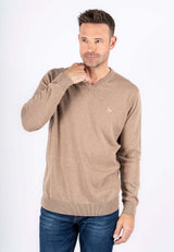 Malcom bomuldsstrik med V-hals i sand