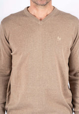 Malcom bomuldsstrik med V-hals i sand