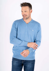 Malcom bomuldsstrik med V-hals i lys blå