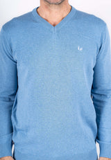 Malcom bomuldsstrik med V-hals i lys blå