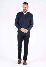 Malcom bomuldsstrik med V-hals i navy