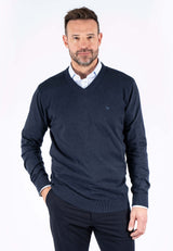 Malcom bomuldsstrik med V-hals i navy