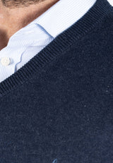 Malcom bomuldsstrik med V-hals i navy