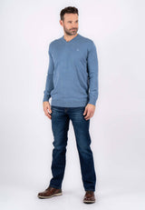 Malcom bomuldsstrik med V-hals i blå