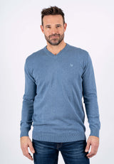 Malcom bomuldsstrik med V-hals i blå