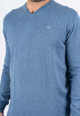 Malcom bomuldsstrik med V-hals i blå