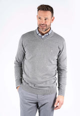 Malcom bomuldsstrik med V-hals i lys grå
