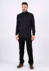 Malcom bomuldsstrik med rullekrave i sort