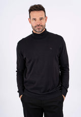 Malcom bomuldsstrik med rullekrave i sort