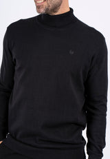 Malcom bomuldsstrik med rullekrave i sort