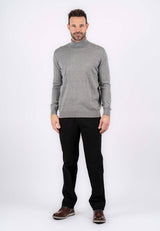 Malcom bomuldsstrik med rullekrave i lys grå