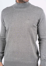 Malcom bomuldsstrik med rullekrave i lys grå