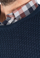 Ludvig stik O-hals med struktur i navy