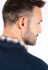 Ludvig stik O-hals med struktur i navy