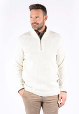 Tristan strik med struktur og zip i hvid