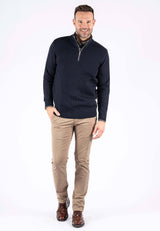 Tristan strik med struktur og zip i navy