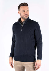 Tristan strik med struktur og zip i navy