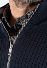 Tristan strik med struktur og zip i navy