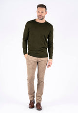 Gordon merino strik med O-hals i army