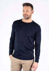 Gordon merino strik med O-hals i navy