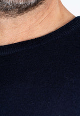 Gordon merino strik med O-hals i navy