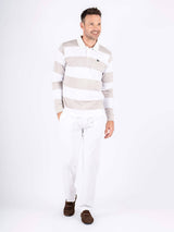Amadeus sweat polo med lange ærmer I sand/hvid