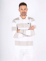 Amadeus sweat polo med lange ærmer I sand/hvid