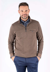 Leander sweat med halfzip I brun