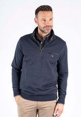 Leander sweat med halfzip I navy