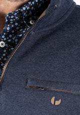 Leander sweat med halfzip I navy