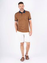 Avelon stribet polo med brystlomme I golden sand