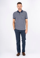 Avelon stribet polo med brystlomme I navy