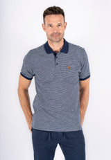 Avelon stribet polo med brystlomme I navy