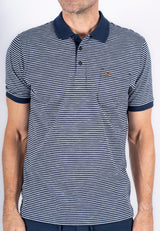 Avelon stribet polo med brystlomme I navy