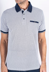 Fletcher mønstret polo med brystlomme I hvid/navy
