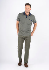 Fletcher mønstret polo med brystlomme I grøn/navy