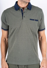 Fletcher mønstret polo med brystlomme I grøn/navy