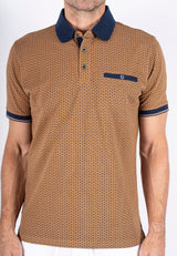 Fletcher mønstret polo med brystlomme I sand/navy