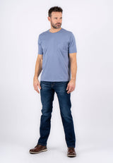 Jack ensfarvet tee med brystlomme i blå