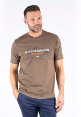 James tee med print i brun