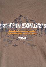 James tee med print i brun