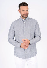 Frey stribe hør skjorte I navy